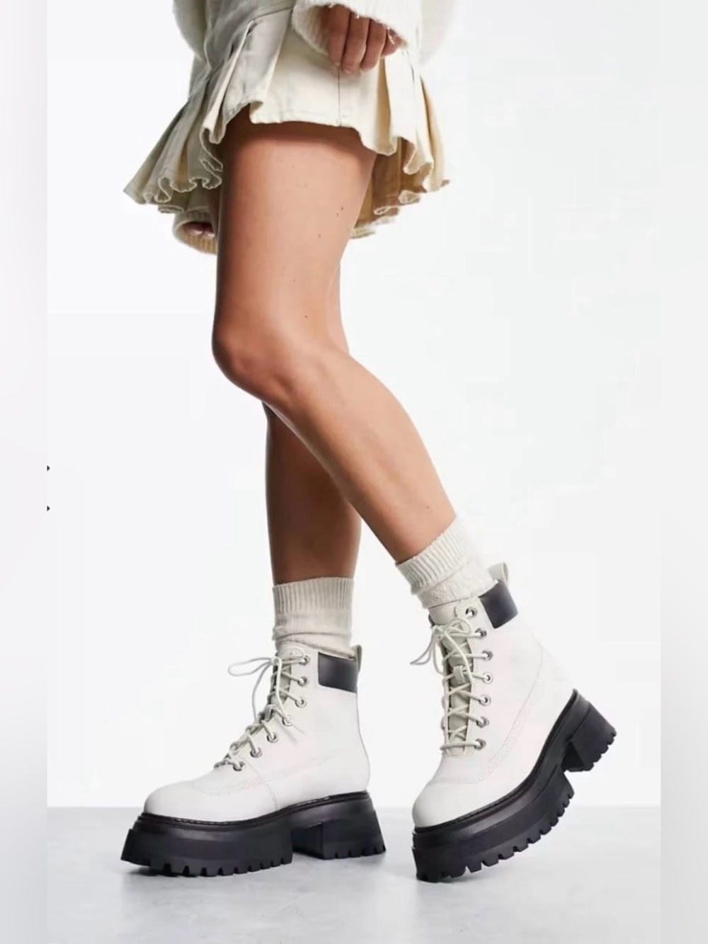 TIMBERLAND Sky 6 Inch Lace-up Combat Boots White Nubuck 7.5 NWOB